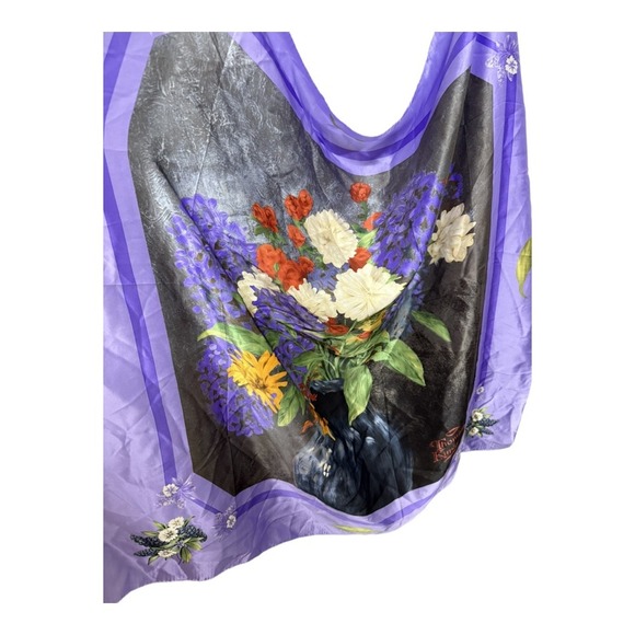 Thomas Kinkade 100% Silk Purple Vase of Flowers Scarf Artsy Collectors - Picture 2 of 5